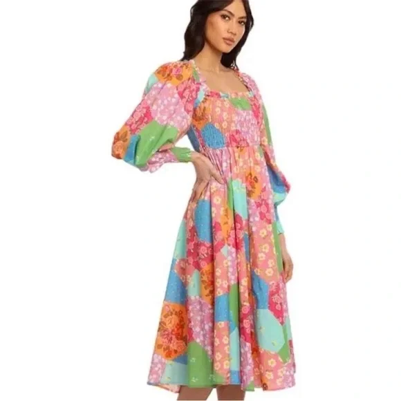 SPELL & THE GYPSY COLLECTIVE FREDA SHIRRED MIDI DRESS IN LOLLY - Picture 2 of 16